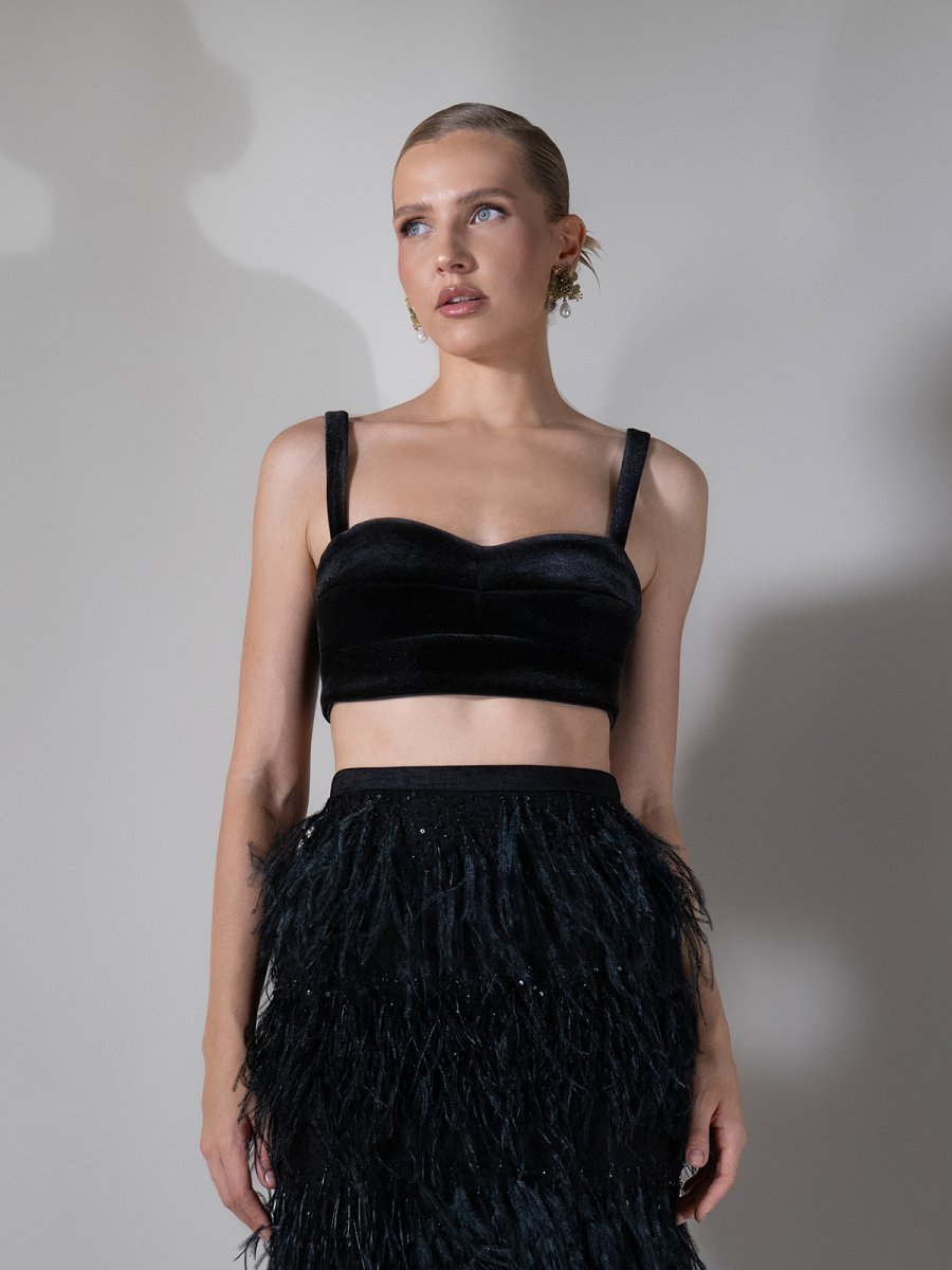 NOIR SCULPTED VELVET TOP