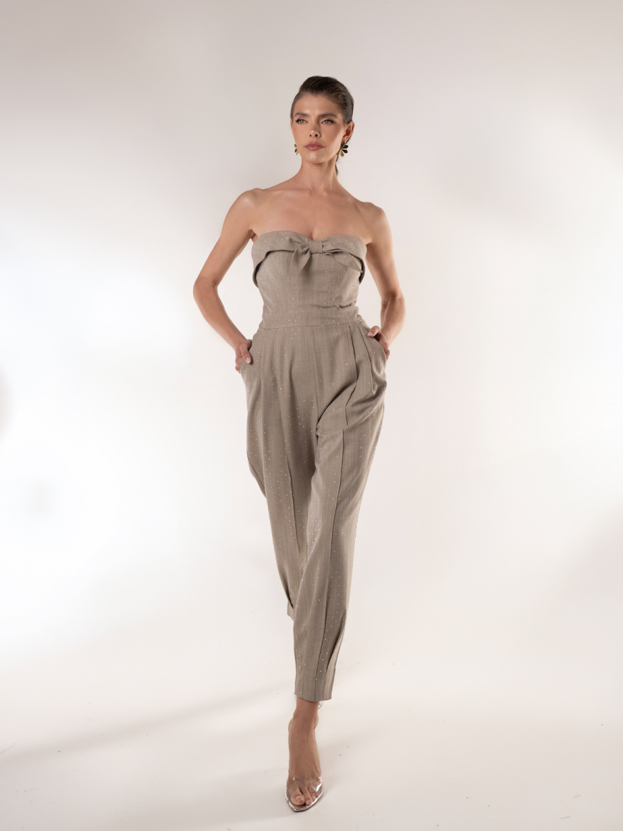 RHINESTONE BOW JUMPSUIT